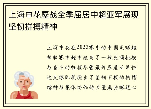 上海申花鏖战全季屈居中超亚军展现坚韧拼搏精神